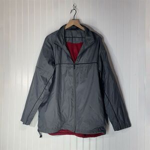 Nike Vintage Windbreaker Jacket XL Gray Red Lined Full Zip Mesh Pocket Athletic
